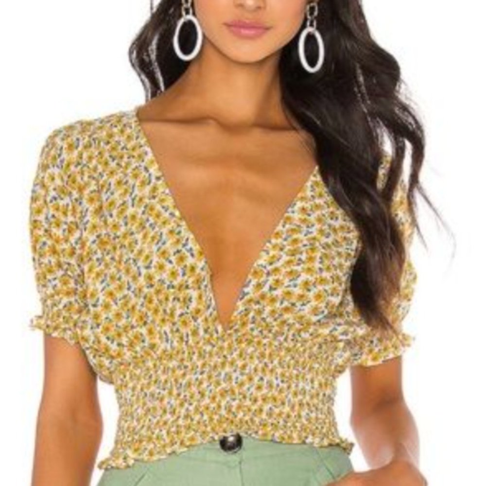 Faithfull the Brand sunflower puff sleeve crop top